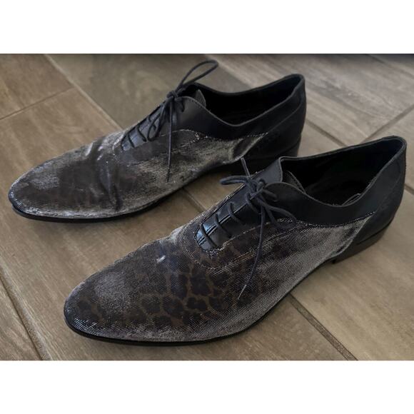 RARE! EVEET ANIMAL PRINT SHIMMER LEATHER OXFORDS SHOES SZ 10 (43) - Picture 1 of 5